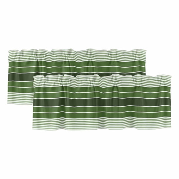 Forest Green Ombre Stripe Valances for Windows, Decorative Rod Pocket Window Valance Curtains, Farmhouse Striped Gradient Short Curtain Drapes for Kitchen/Living Room, 2 Panels, 42" W x 12" L