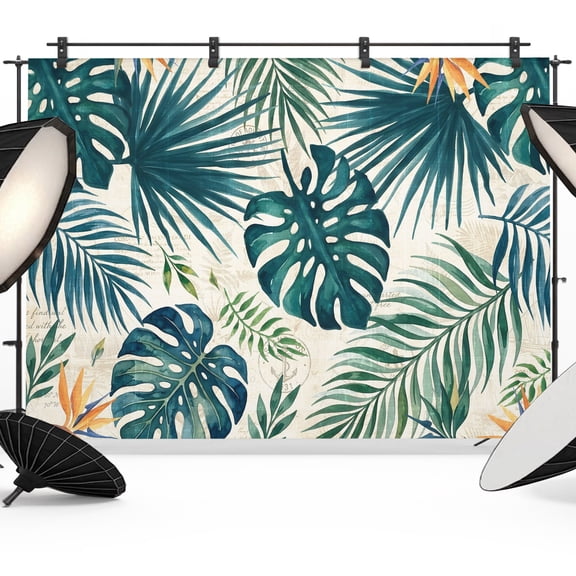 Forest Green Palm Leaves Backdrops for Photography, Summer Rustic Tropical Botanical Fabric Photo Background Sturdy Studio Props for Photo Studio, Video Recording, Booth & Photoshoot 12x8ft