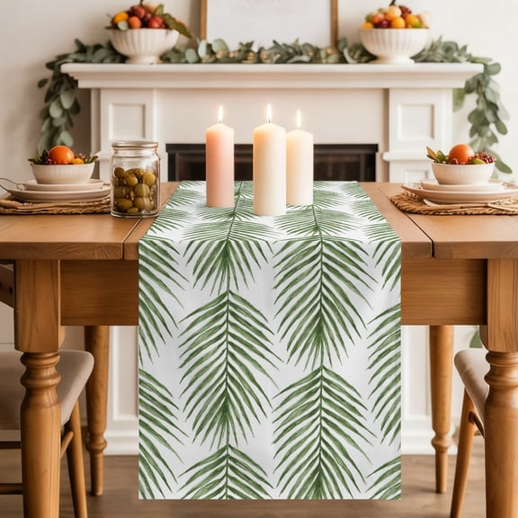 Forest Green Palm Leaves Dining Table Runner, Summer Tropical Leaf Botanical Washable Table Runners Kitchen Coffee Table Center Decor for Home Party Holiday Wedding 13 x 36 Inches