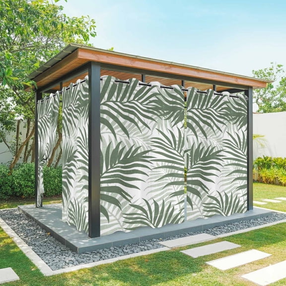 Forest Green Palm Leaves Outdoor Curtains for Patio, Summer Botanical Tropical Plant Rustic Sunshade Privacy Drapes Grommet Waterproof Outside Curtains for Porch/Cabana/Balcony 54"x 84", 1 Panel