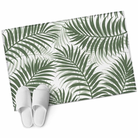 Forest Green Palm Leaves Washable Small Entryway Area Rugs 2'x3', Summer Botanical Tropical Plant Rustic Low Pile Throw Rug Non-Slip Sturdy Edge Binding Carpet for Front Door Floor Room Entry