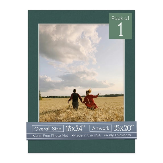 Forest Green Picture Frame Mat for 18x24 Frames - Fits 15x20 Photos - 1 Mat