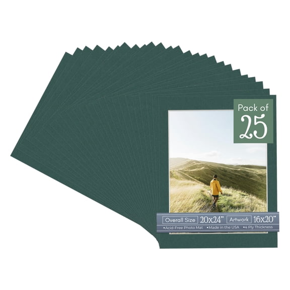 Forest Green Picture Frame Mat for 20x24 Frames - Fits 16x20 Photos - 25 Mats