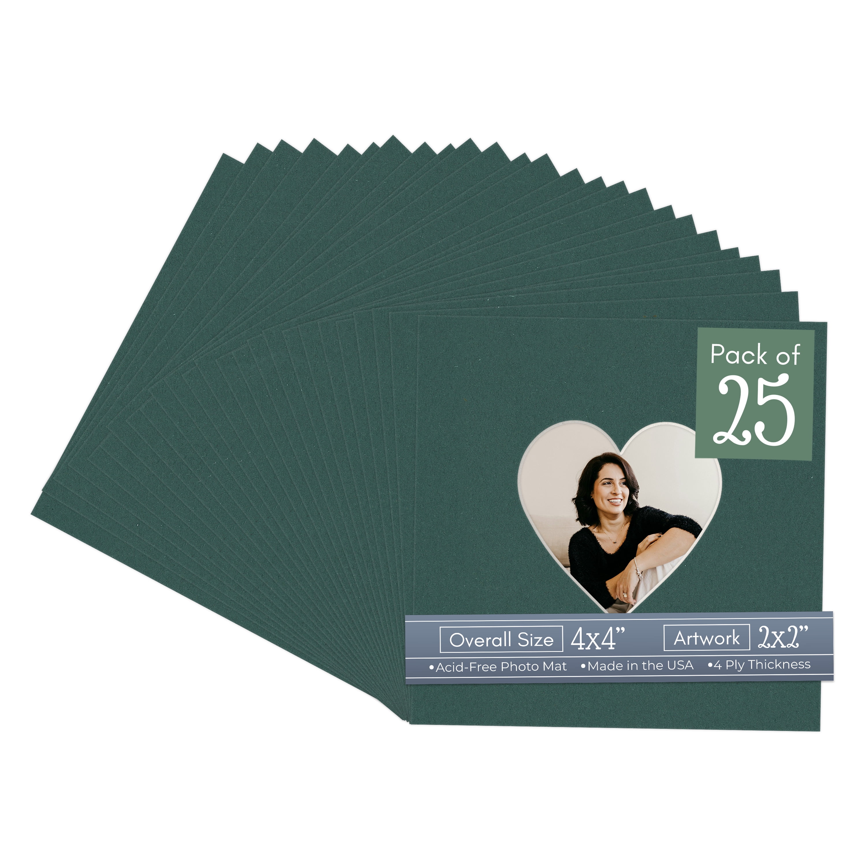 Forest Green Picture Frame Mat for 4x4 Inch Frames - Heart Opening for ...