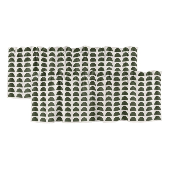 Forest Green Semicircles 2 Panels Kitchen Valance, Boho Layered Modern Moss Arcs Curtains Valances for Small Windows Rod Pocket Window Treatments for Living Room Bedroom 42" W x 12" L