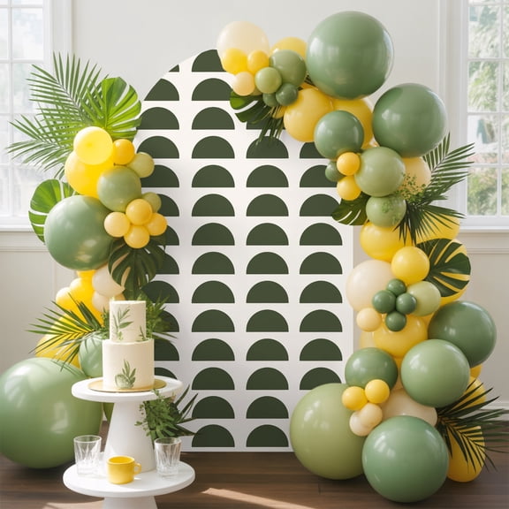 Forest Green Semicircles Arch Backdrop Cover 5 FT, Boho Layered Modern Moss Arcs Wedding Arch Cover Stretchy Backdrop Stands Covers for Birthday Party Ceremony Banquet Decor