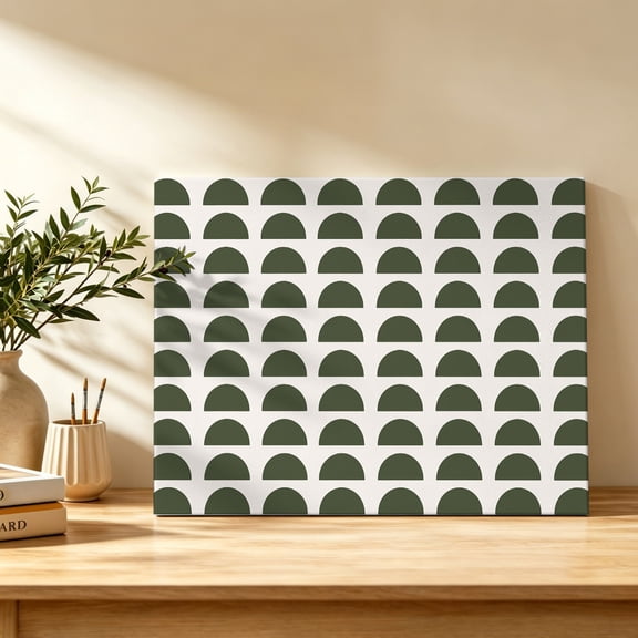 Forest Green Semicircles Canvas Wall Art, Boho Layered Modern Moss Arcs Wall Art Prints Artwork Framed Canvas Ready to Hang Art Pictures for Bathroom Bedroom Entry Desk Corner 10" x 8"