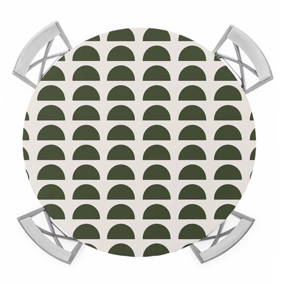 Forest Green Semicircles Round Table Cover, Boho Layered Modern Moss Arcs Waterproof Fitted Tablecloths for 45"-54" Tables, Washable Picnic Table Cover for Camping Dining Indoor Outdoor