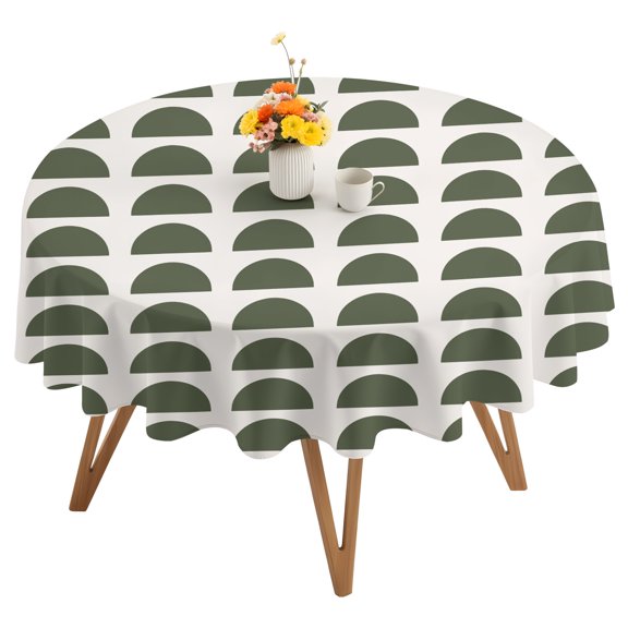 Forest Green Semicircles Round Tablecloth 54 inches Boho Layered Modern Moss Arcs Waterproof Oil-Proof Table Cloth Round Table Cover for Holiday Party Picnic Dinner Decor Indoor and Outdoor Use