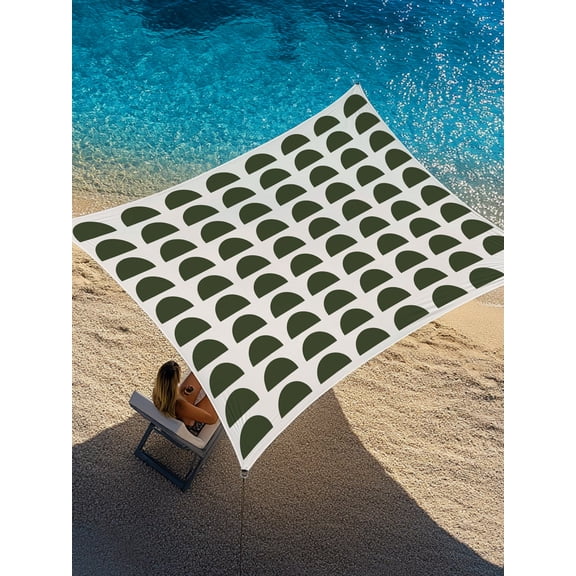 Forest Green Semicircles Sun Shade Sail 6.5' x 10', Boho Layered Modern Moss Arcs Rectangle Outdoor Sunshade Canopy, Waterproof UV Block Patio Covers for Garden Yard Beach