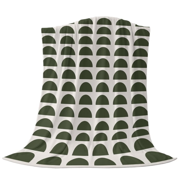 Forest Green Semicircles Throw Flannel Blanket Boho Layered Modern Moss Arcs Super Soft Cozy Bed Blanket, Lightweight Plush Fuzzy Bed Throw for Bedroom Sofa Couch Living Room 30x40in