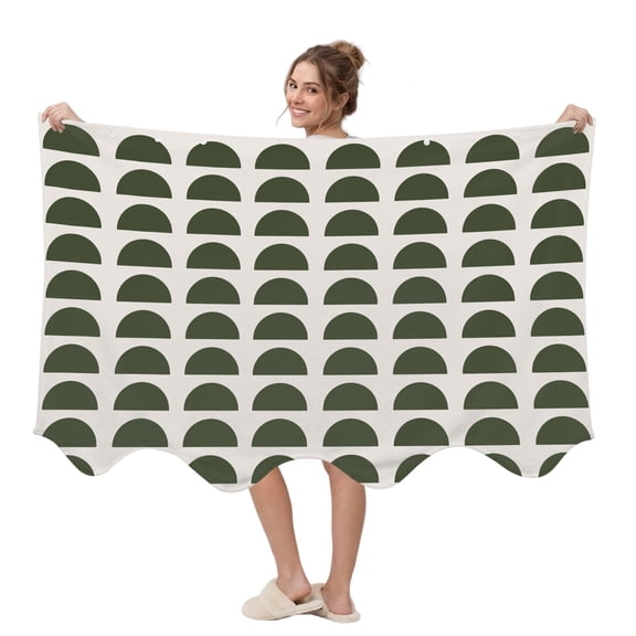 Forest Green Semicircles Wearable Blanket, Boho Layered Modern Moss Arcs Plush Thick Cozy Flannel Oversized Adult Throw Body Wearable Blankets with Pocket Gifts for Women Men 45x64in