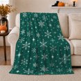 thumbnail image 1 of Forest Green Snowflake Pattern in Festive Winter Style for Holiday Lovers, Icy Star Snow Scene, Soft Flannel Blanket for Bedroom and Reading Nook, Christmas Gift, Winter Home Decor, 1 of 9