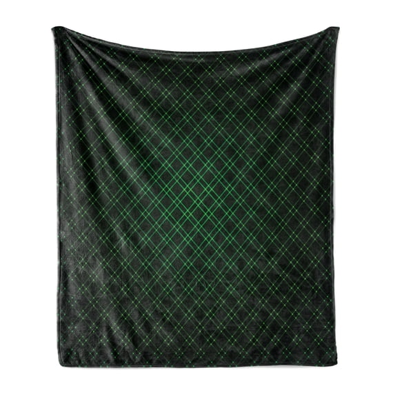 Forest Green Soft Flannel Fleece Blanket, Abstract Geometric Shape on Dark Background Futuristic Grid Checkered Pattern, Cozy Plush for Indoor and Outdoor Use, 60" x 80", Green Black, by Ambesonne