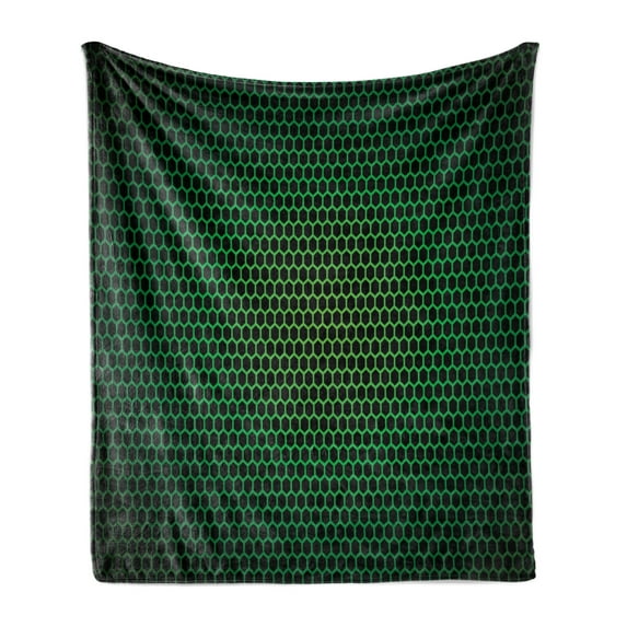 Forest Green Soft Flannel Fleece Blanket, Geometrical Honeycomb Pattern with Polygons Technology Themed Grid Mesh Tile, Cozy Plush for Indoor and Outdoor Use, 50" x 60", Green Black, by Ambesonne