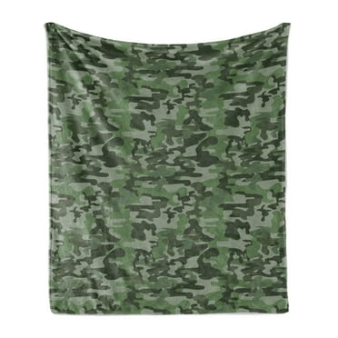 Forest Green Soft Flannel Fleece Throw Blanket, Abstract Pattern in Green Shades Camouflage Classical Uniform Illustration, Cozy Plush for Indoor and Outdoor Use, 50" x 70", Multicolor, by Ambesonne