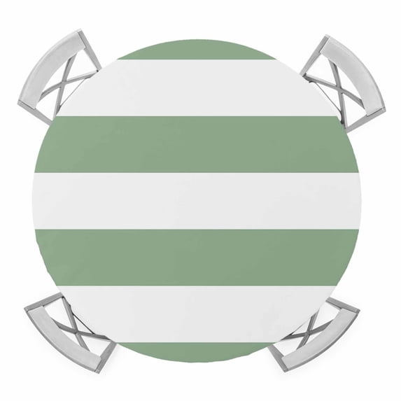 Forest Green Stripes Round Table Cover, Modern Artistic Parallel Lines Waterproof Fitted Tablecloths for 55"-60" Tables, Washable Picnic Table Cover for Camping Dining Indoor Outdoor