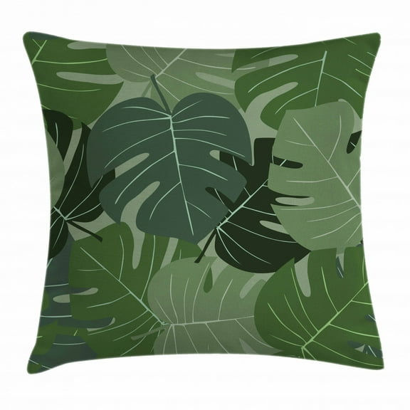 Forest Green Throw Pillow Cushion Cover, Camouflage Pattern of Palm Leaves Tropical Nature Themed Foliage, Decorative Square Accent Pillow Case, 16 X 16 Inches, Sage Green Pale Green, by Ambesonne