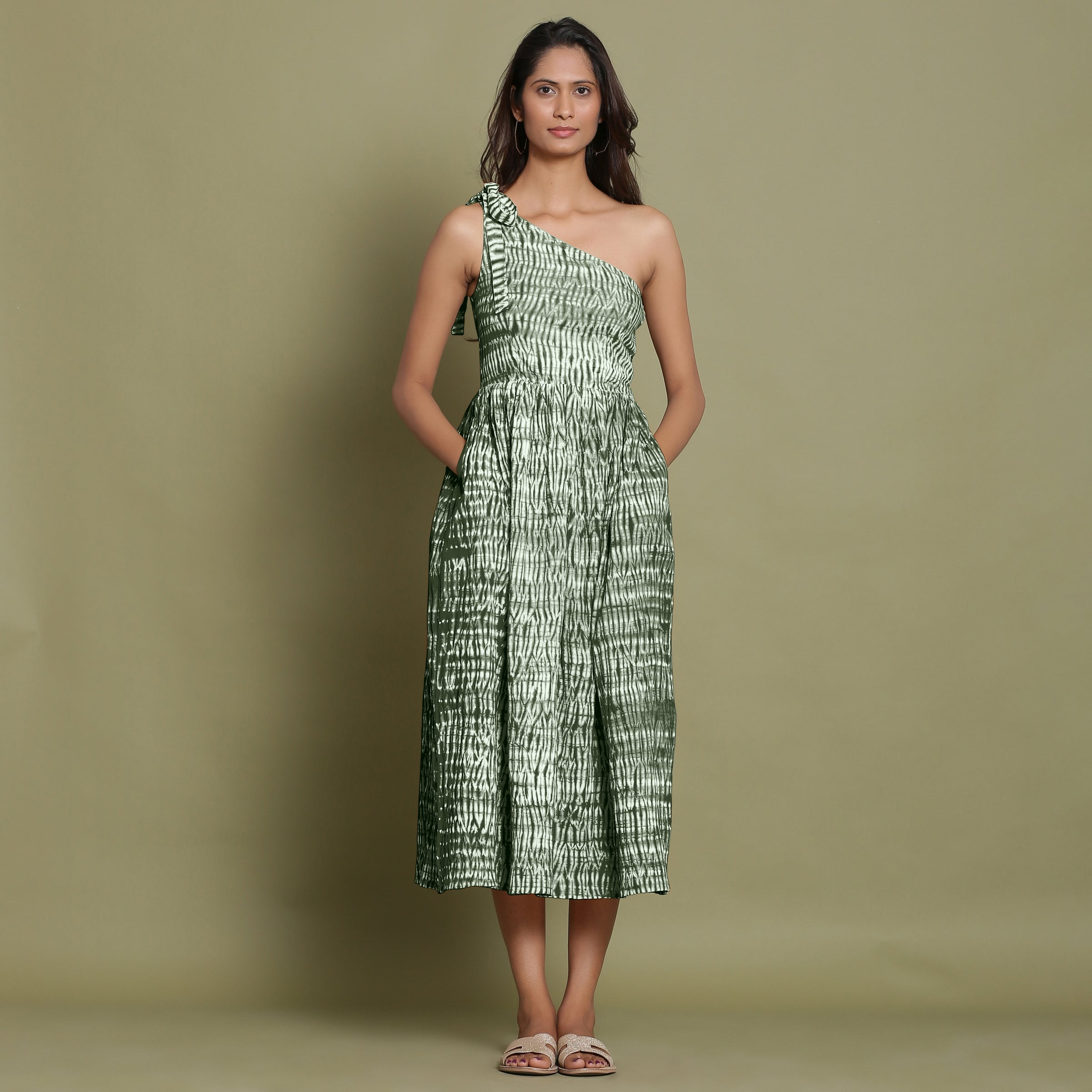 Maillard Tie Dye One-Shoulder Knit Long Dress