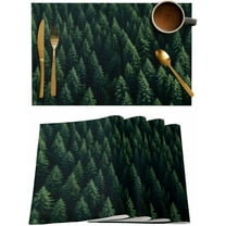 Forest Green Tree Placemats Set of 6,Washable Woven Burlap Cloth Fabric Placemat for Square/Rectangle/Round/Oval Dining Table,Easy Clean Place Mats for Kids Spring Summer Wilderness Nature Landscape