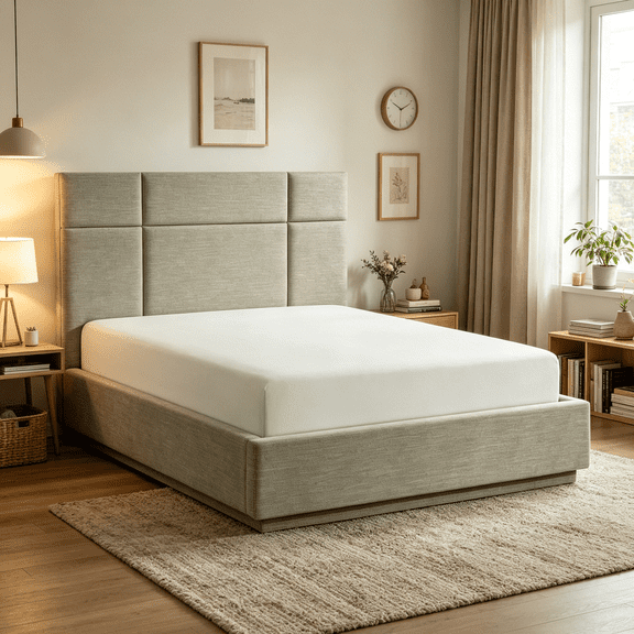 Forest Green Upholstered Queen Platform Bed with Headboard, Modern Low Profile Bed Frame, No Box Spring Needed