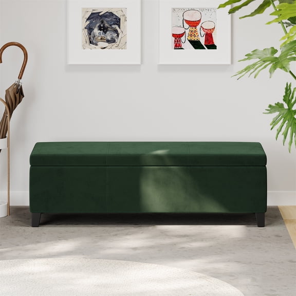 Forest Green Upholstered Storage Ottoman Bench - 51.25 in for Living Room Entryway