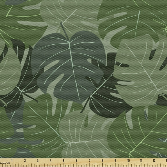 Ambesonne Forest Green Fabric by the Yard Upholstery, Camo Palm Leaves, 2 Yards, Sage Green Pale Green