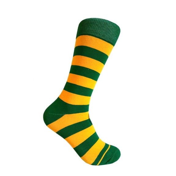 Forest Green with Gold Yellow Color Mid-calf Stripes(Zebra Stripes) Dress Casual Socks for Men