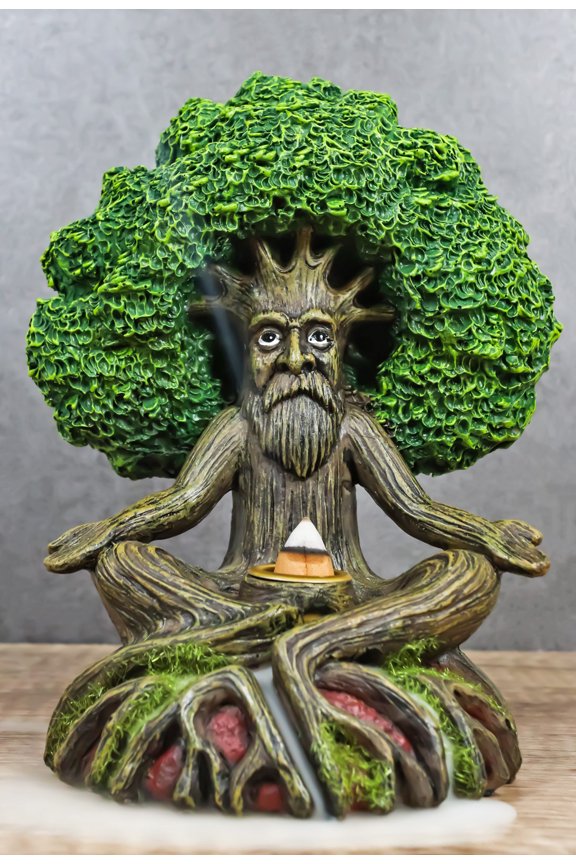 Forest Greenman Tree Man Ent Meditating Backflow Incense Cone Burner Figurine