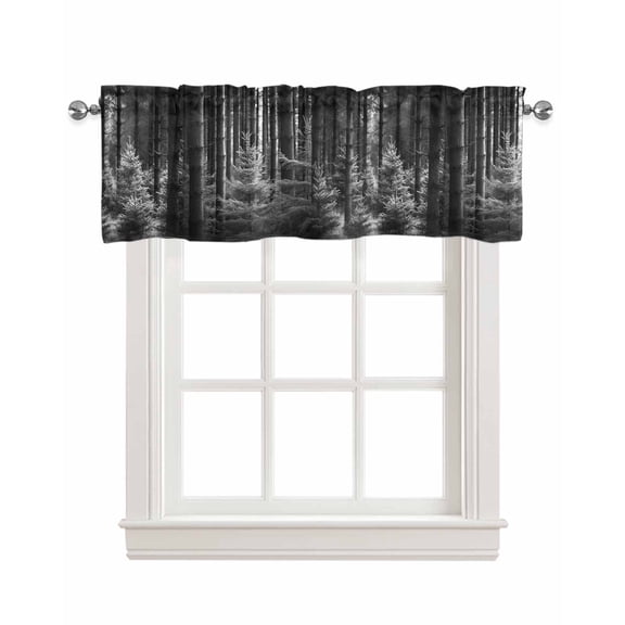 Forest Grey Linen Curtain Valance for Bedroom/Bathroom/Kitchen/Office/Living/Dining Room Windows,Spring Summer Pine Trees Landscape Nature Rod Pocket Topper Drapes Decorative Cafe Drapery Panel 54x18