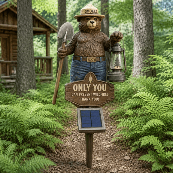 Forest Guardian Bear Solar Garden Stake Light – Easy Plug-In Ground Stake Solar Sculpture, Rustic Forest Themed Walkway Accent Light