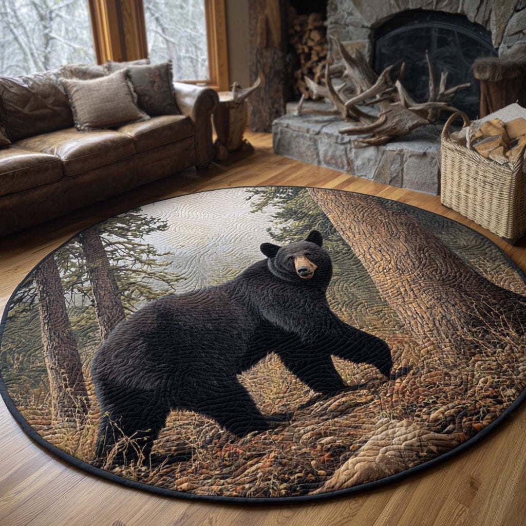 Forest Guardian Quilted Round Mat, Woodland Bear Round Floor Mat ...