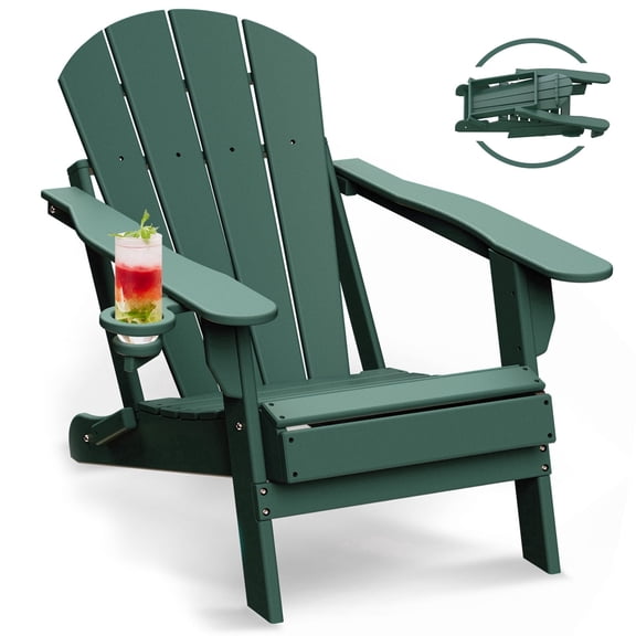 Forest HDPE Adirondack Chair - Weather Resistant Fire Pit Seating with Cup Holders for Patio Backyard Deck