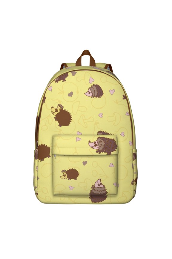 Forest Hedgehog Backpack – Cute Cartoon Night Sky Design with Floral Pattern and Artistic Adorable Print for Daily Use