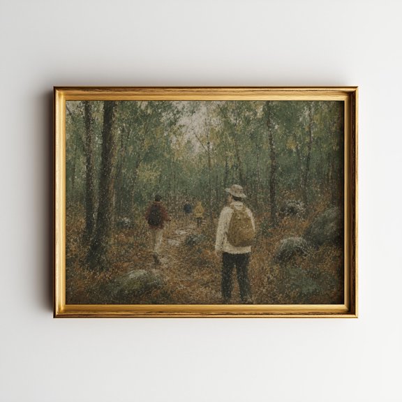 Forest Hike Wall Art Print, Moody Woodland Hiking Trail Nature Decor
