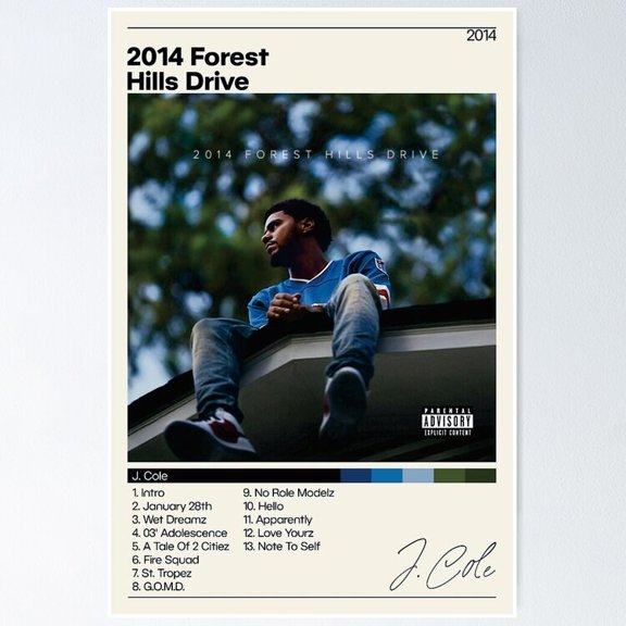 Forest Hills Drive Rapper Hip Hop Tracklist Album Wall Decor, Unframed Poster