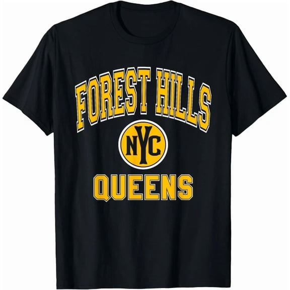 Forest Hills Queens Text Nyc Circle Amber Print T-Shirt