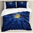 thumbnail image 1 of Forest Home Decor Queen Size Duvet Cover Set, Full Moon Illumination in Woods Star Night Heavenly Lunar Treetops Up Space Art, Decorative 3 Piece Bedding Set with 2 Pillow Shams, Blue, by Ambesonne, 1 of 3