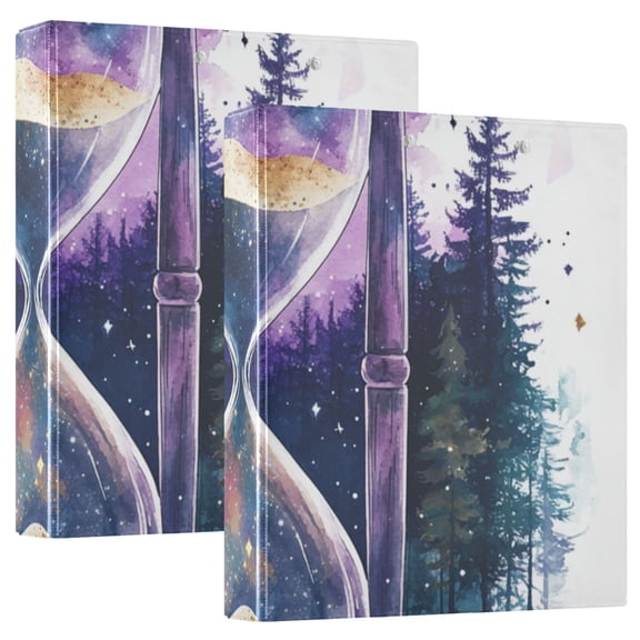 Forest Hourglass 3 Ring Binders 1.5 inch Hardcover File Folders with Interior Pockets A4 Size Organizer for School Office Hospital Set of 2