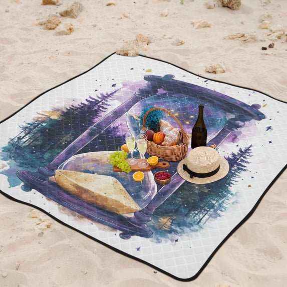 Forest Hourglass Beach Blanket Outdoor Picnic Mat Sandproof Waterproof Foldable for Camping Travel Hiking