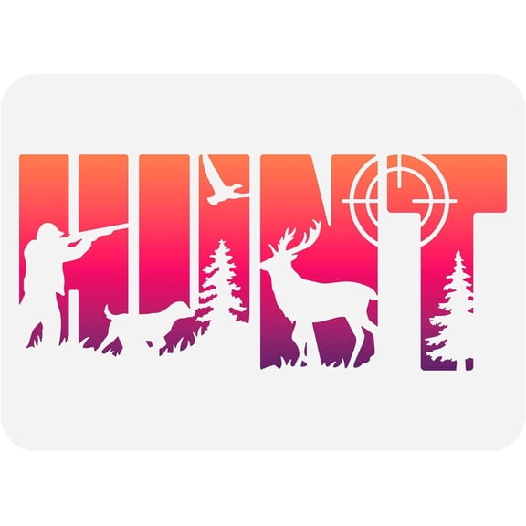 Forest Hunt Stencil 8.3x11.7inch Reusable Painting Stencil A Man with Gun Stencil Deer Template Dog Stencil Eagle Stencil Aiming Sign Painting Stencil Tree Grass Template