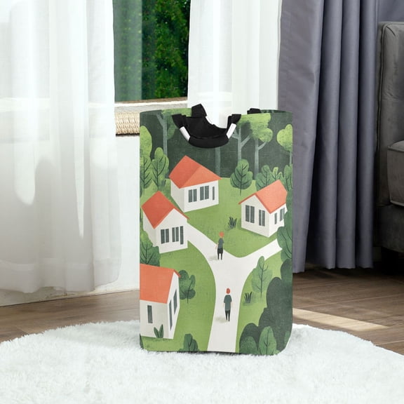 Forest Hut Foldable Laundry Hamper 12.6x11x22.7in with Handles for Bathroom Bedroom Storage