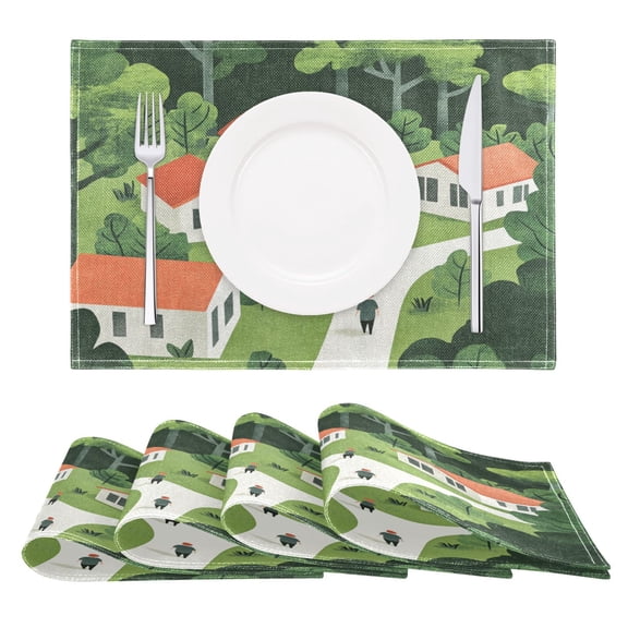 Forest Hut Reversible Placemat Non Slip Coffee Mat 18x12 Inch for Dining, Kitchen, Coffee