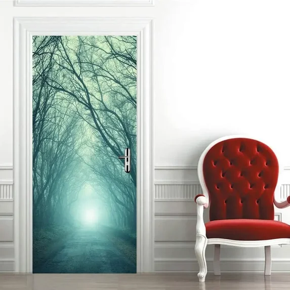 Forest In Sunlight Door Stickers Wallpaper Spring Woods Sticker Mural Natural Trees Green Grass Dec