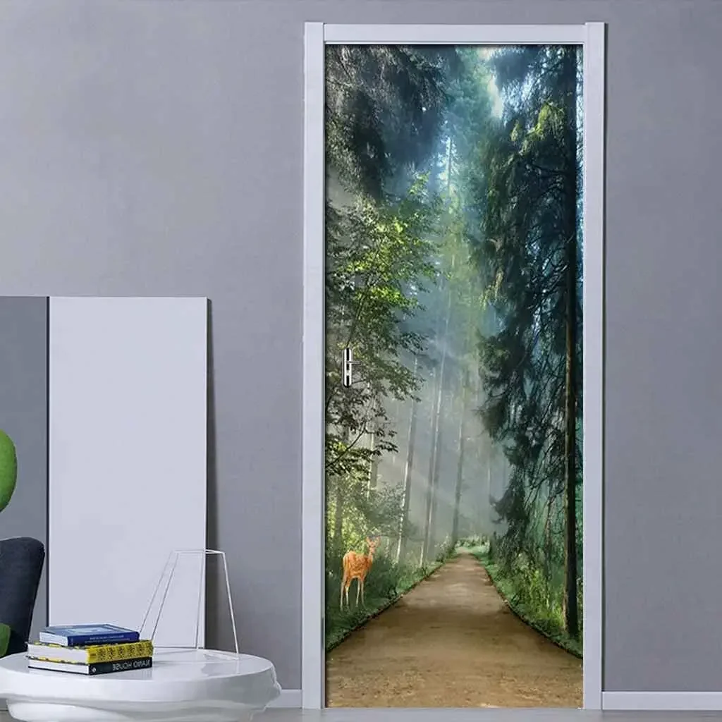 Forest In Sunlight Door Stickers Wallpaper Spring Woods Sticker Mural ...