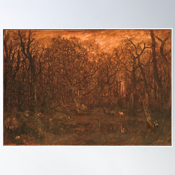 Forest In Winter At Sunset Poster Wall Art, Modern Wall Decor, 16x24 UNFRAMED