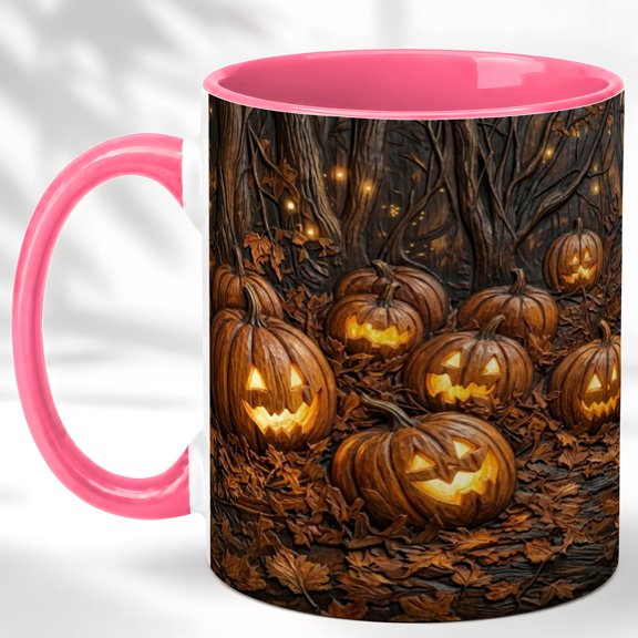 Forest Jack O Lantern Coffee Mug, Autumn Pumpkin Mug, Ceramic 11 oz
