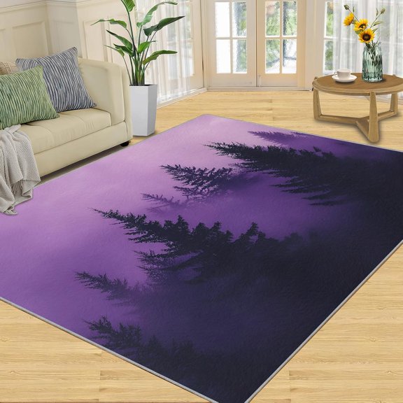 Forest Jungle Area Rug, Woodland Nature Scenery Washable Rug, Non Slip Low Pile Carpet for Living Room Bedroom Home Decor 2x3ft