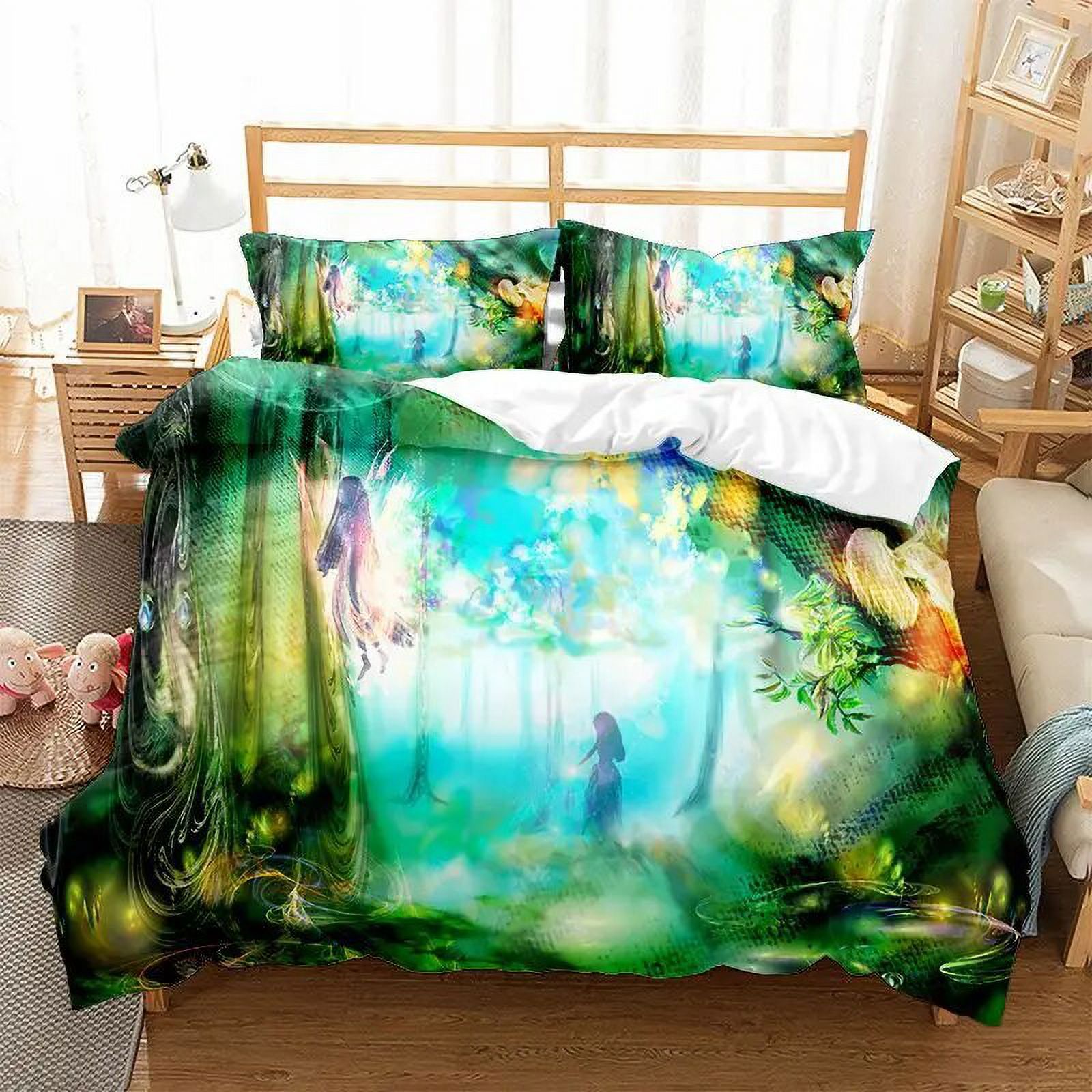 Forest Kids Duvet Cover colorful Elves Enchanted Tree Bedding Fantasy