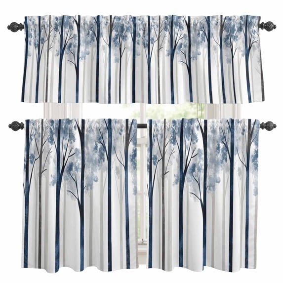 Forest Kitchen Curtains Valances and Tiers Set of 3 Tree Trunk Tier Curtains and Valance with Rod Pocket for Small Windows, 27.5"x36"